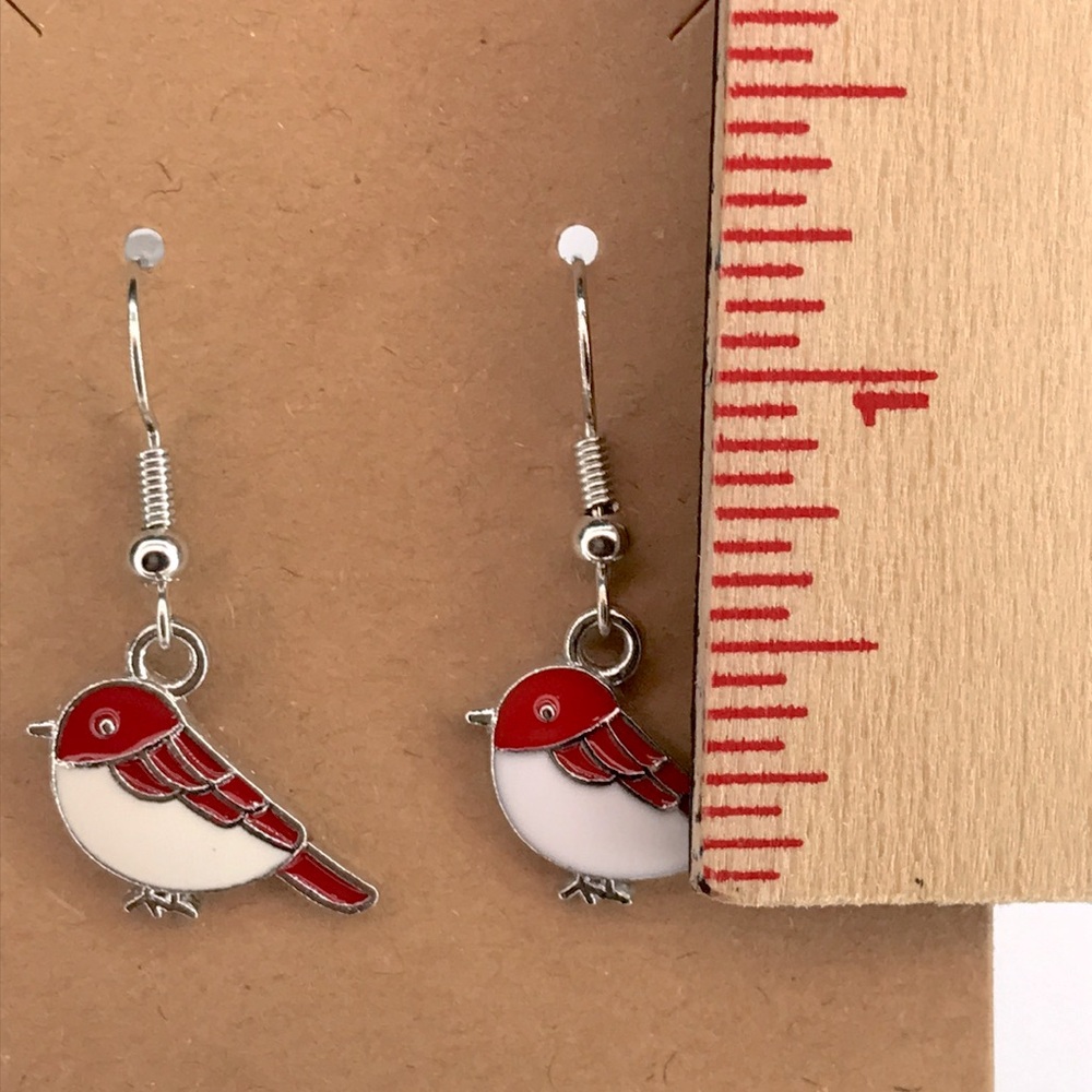 Red and White Bird Earrings Fashion Jewelry - Picture 3 of 4